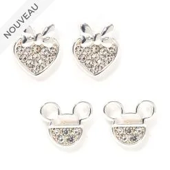 Disney Magasin France // Disney Store Lot De 2 Paires De Clous D'oreilles Mickey Et Minnie Plaquées Argent