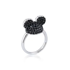 Disney Store France // Couture Kingdom Bague Mickey Mouse Plaquée Or Blanc à Cristaux Noirs