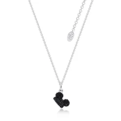 Fr Disney // Couture Kingdom Collier Mickey Mouse Plaqué Or Blanc à Cristaux Noirs